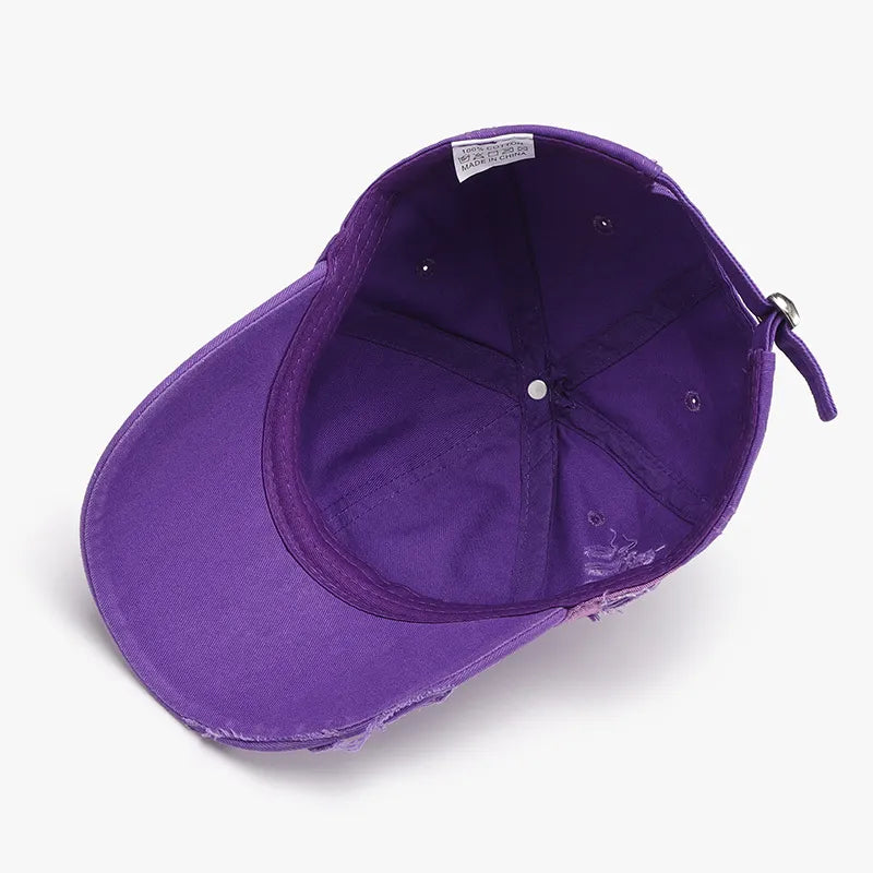 Distressed Adjustable Cotton Baseball Cap - Fashorio