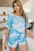 Shiny Tie-Dye Boat Neck Top and Shorts Lounge Set - Fashorio