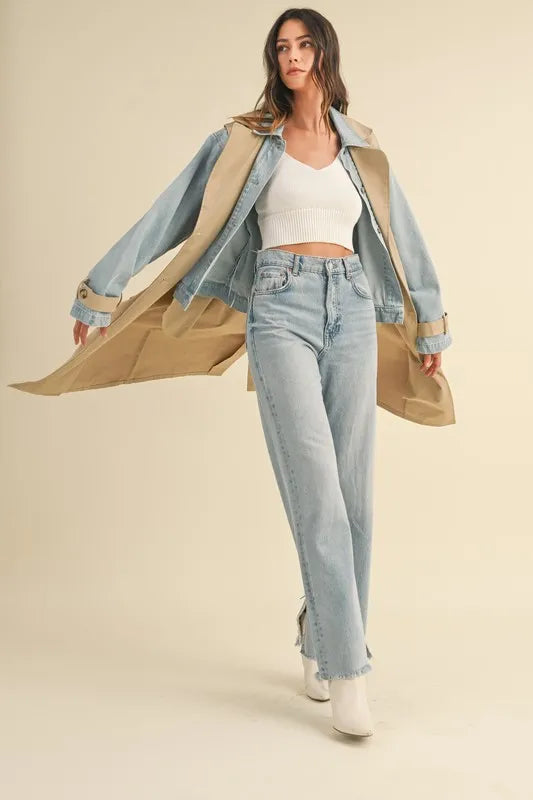 MABLE Layered Look Trench Coat With Denim Jacket - Fashorio