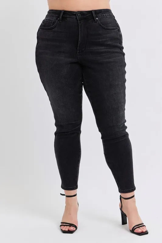 Judy Blue Plus Size Mid Rise Tummy Control Skinny Jeans – Flattering Fit - Fashorio