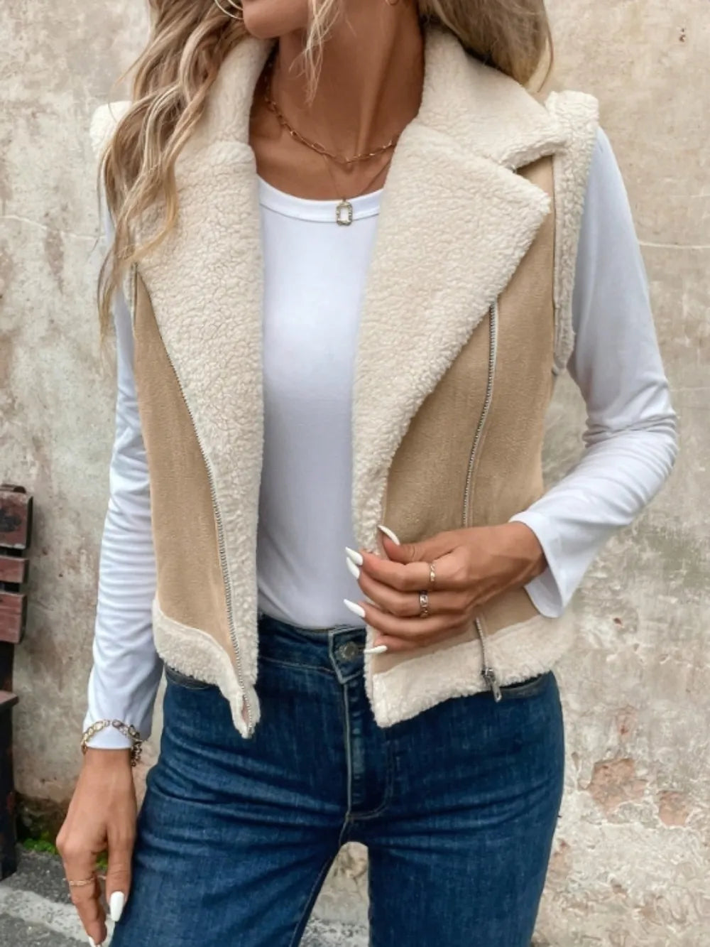 Zip Up Sherpa Vest Coat - Fashorio
