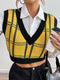 Plaid V-Neck Cropped Sweater Vest Yellow - Fashorio