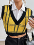 Plaid V-Neck Cropped Sweater Vest Yellow - Fashorio