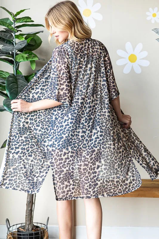Heimish Full Size Leopard Open Front Cardigan Plus Size - Fashorio