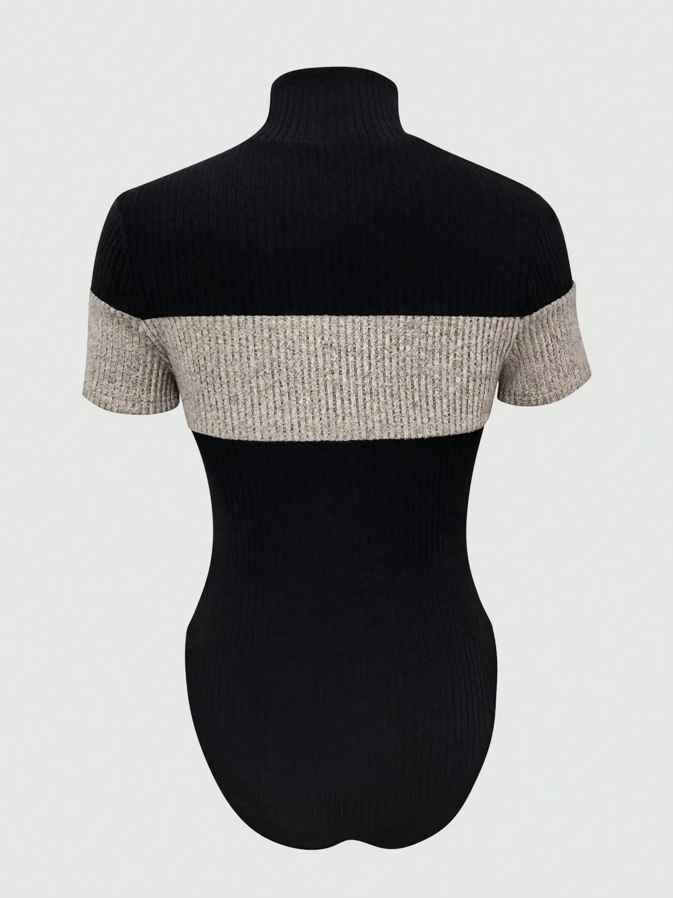Color Block Turtleneck Ribbed Bodysuit - Fashorio