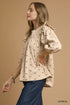 Umgee Bow Print Corduroy Puff Sleeve Blouse with Ruffled - Fashorio
