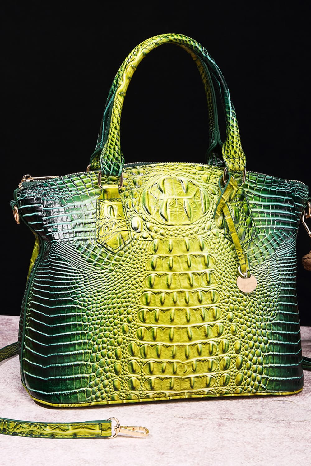 Gradient PU Leather Handbag Yellow Green One Size - Fashorio