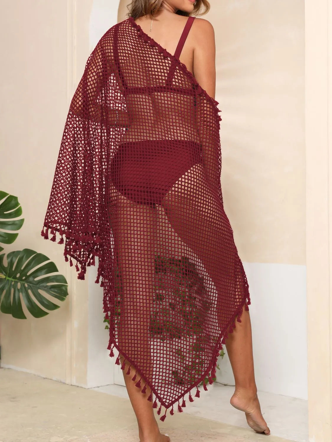 Tassel Openwork Open Front Cover-Up - Fashorio