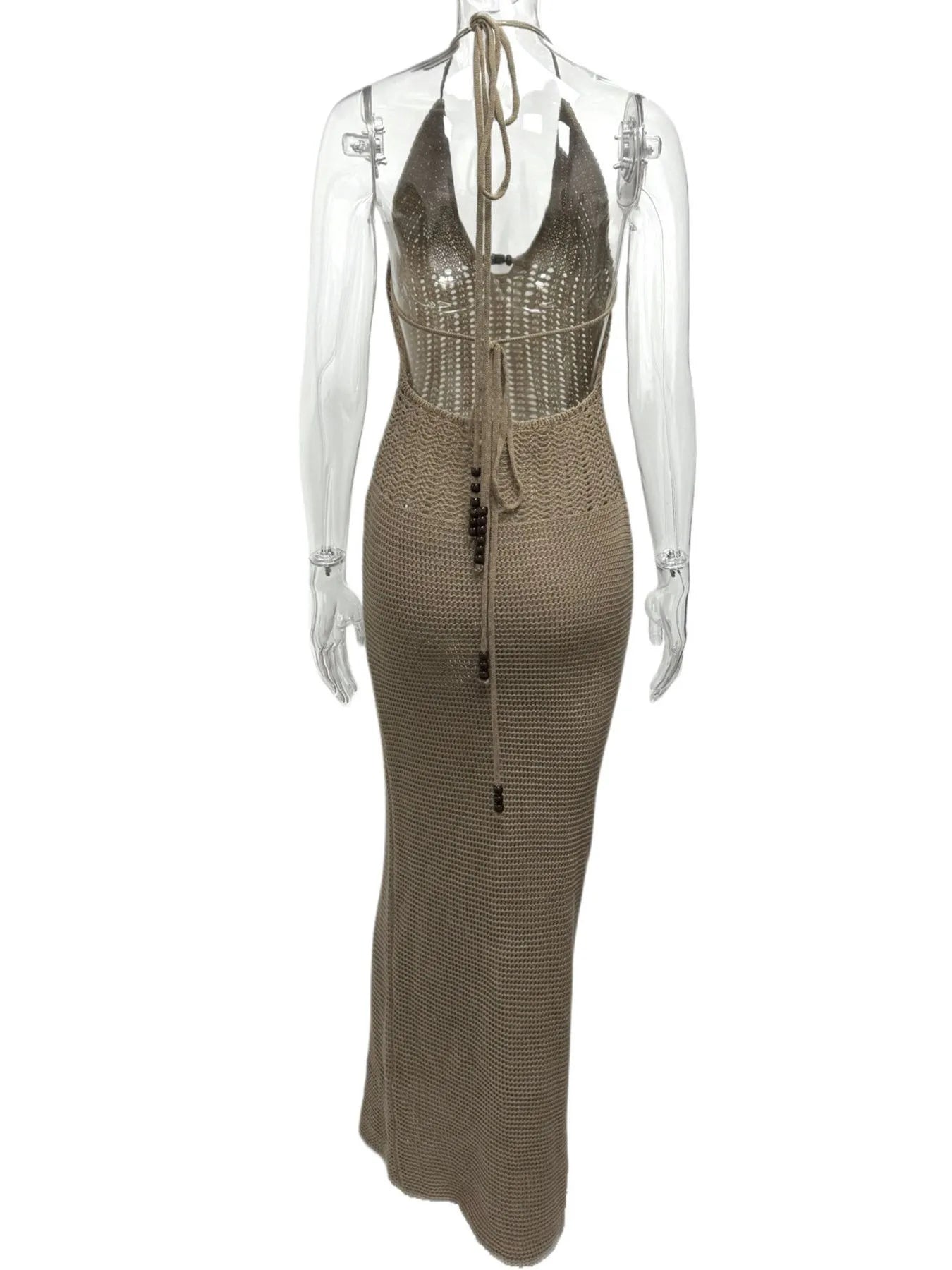 Halter Neck Maxi Bodycon Sweater Dress - Fashorio