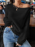 One-Shoulder Ribbed Knit Top with Relaxed Fit Black - Fashorio