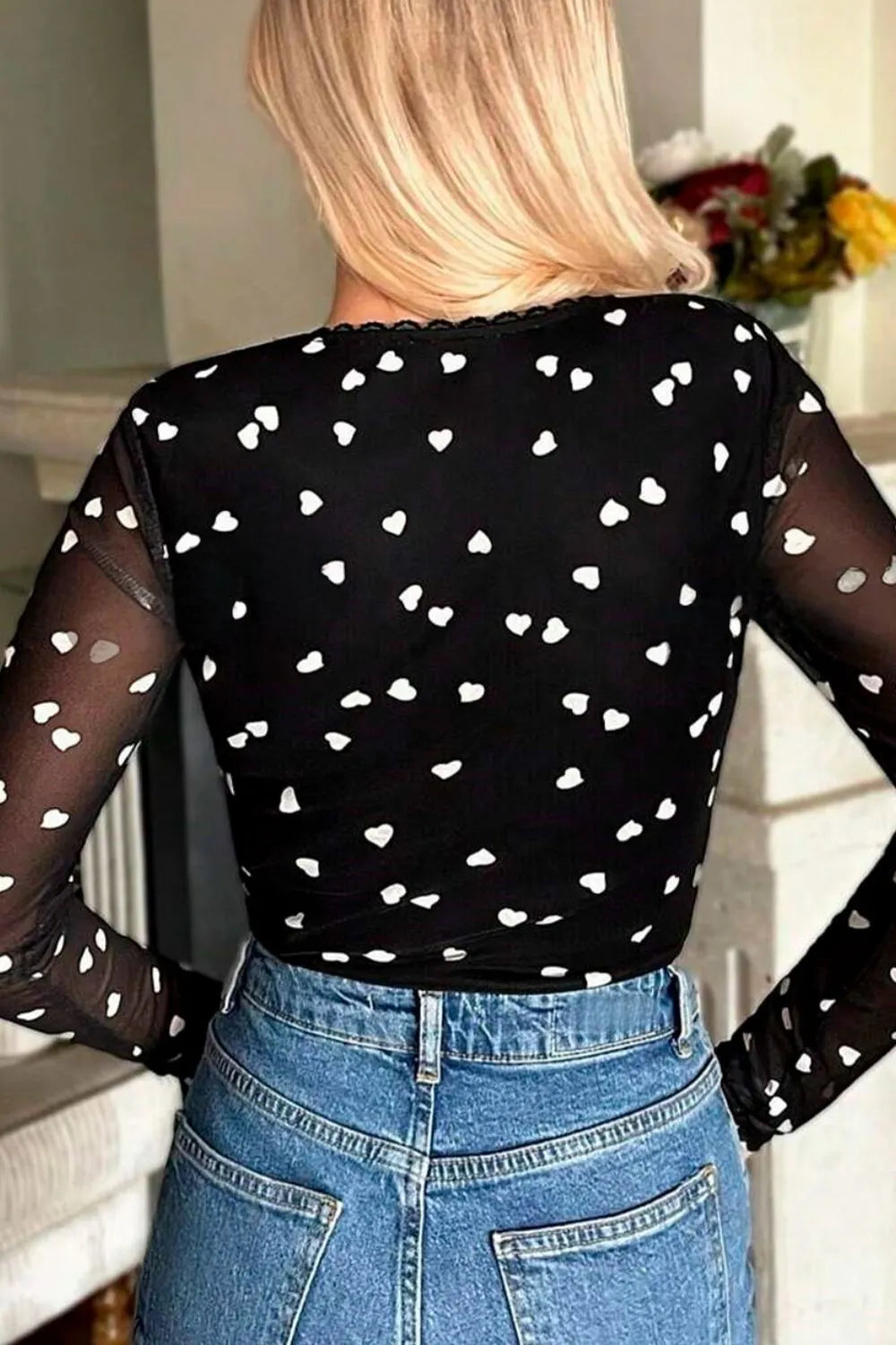 Heart Square Neck Long Sleeve Bodysuit - Fashorio