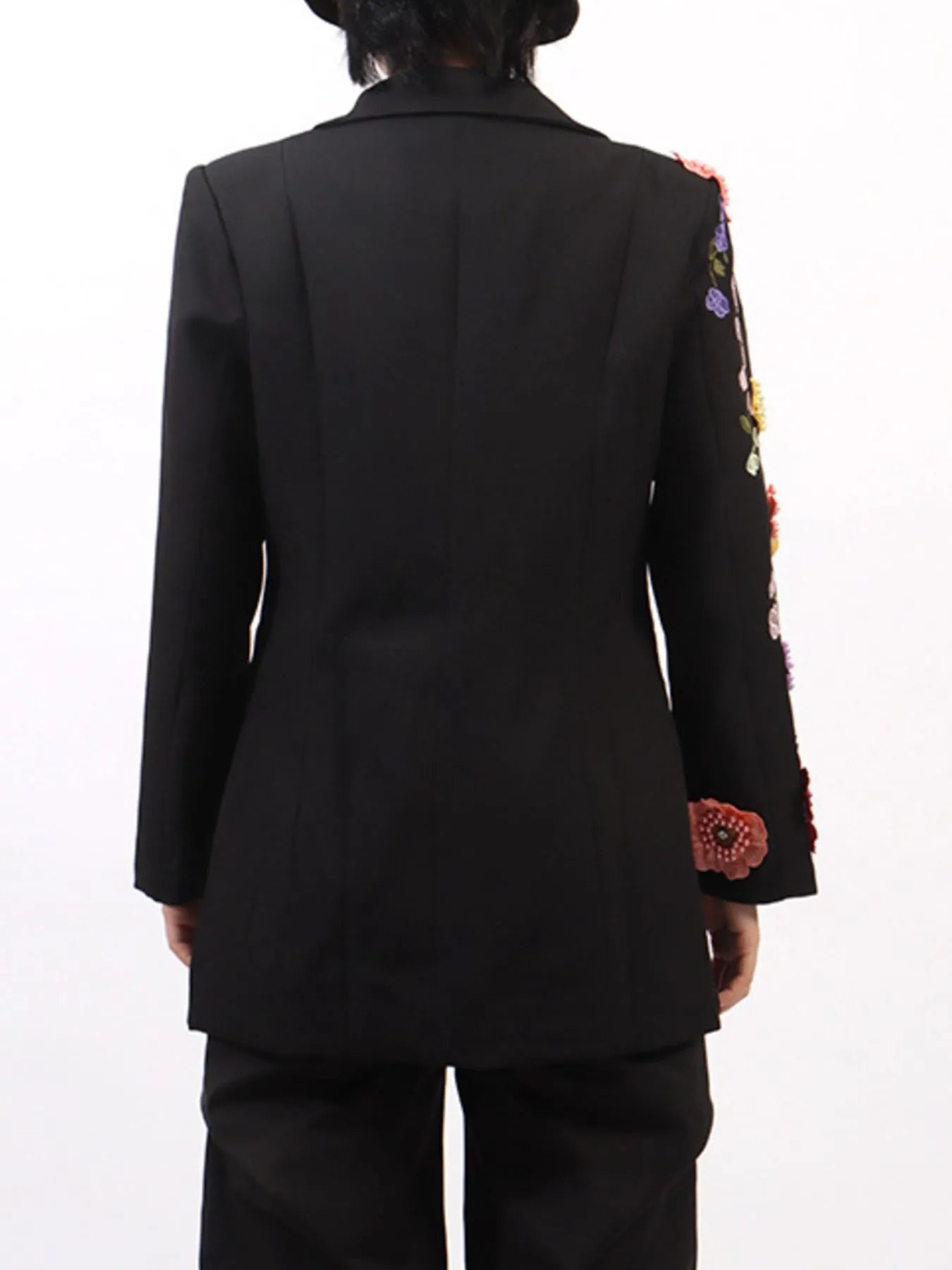 Pearl Detail Flower Lapel Collar Blazer - Fashorio