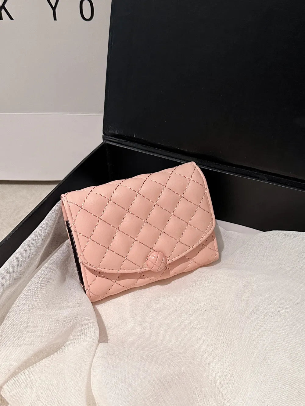 PU Leather Solid Color Wallet Blush Pink One Size - Fashorio