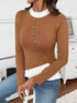 Decor Button Contrast Hem Knit Top - Fashorio