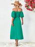 Off-Shoulder Balloon Sleeve Midi Dress - Fashorio