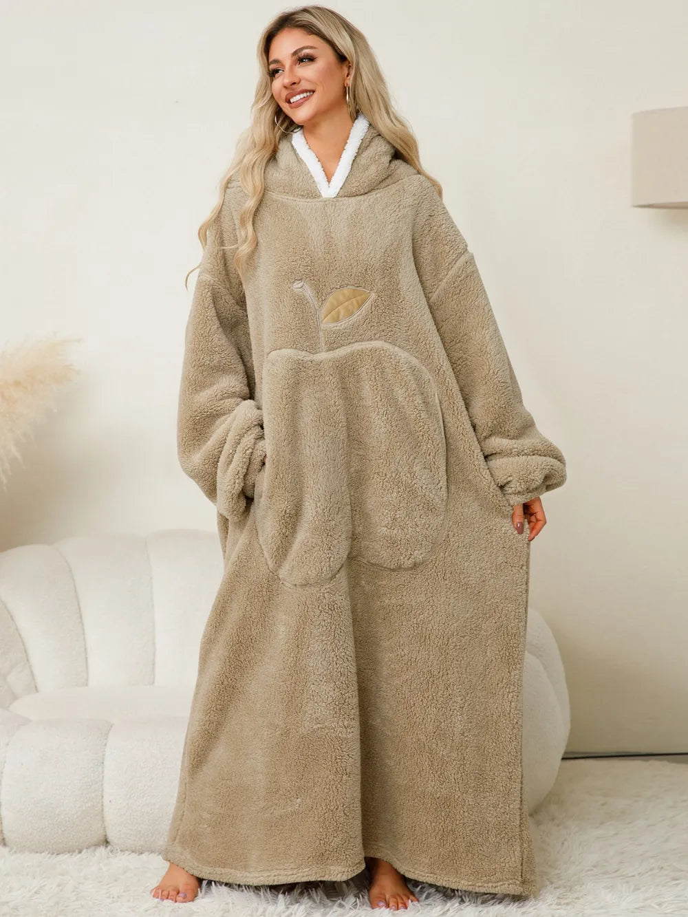 Pocketed Contrast Long Sleeve Hooded Lounge Dress - Fashorio