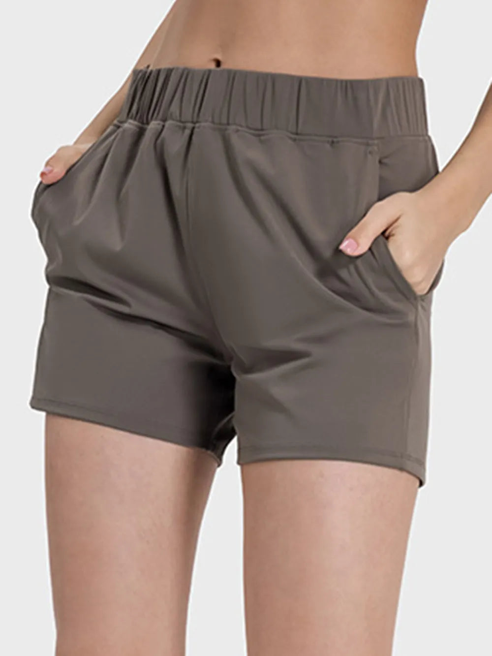 Millennia Elastic Waist Active Shorts Mocha - Fashorio