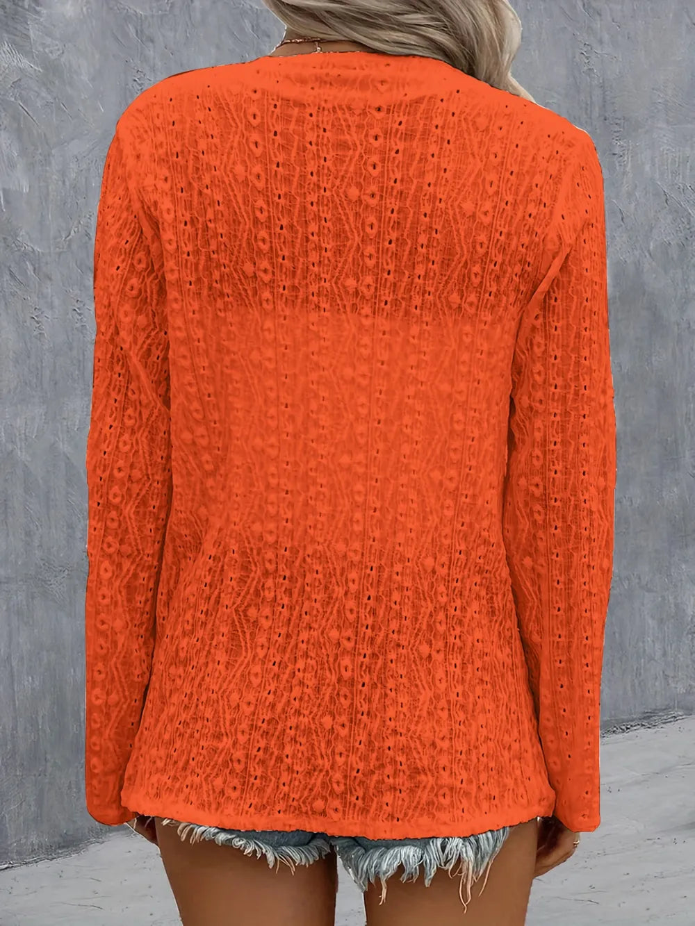 Eyelet Roll-Tab Sleeve Cardigan - Fashorio