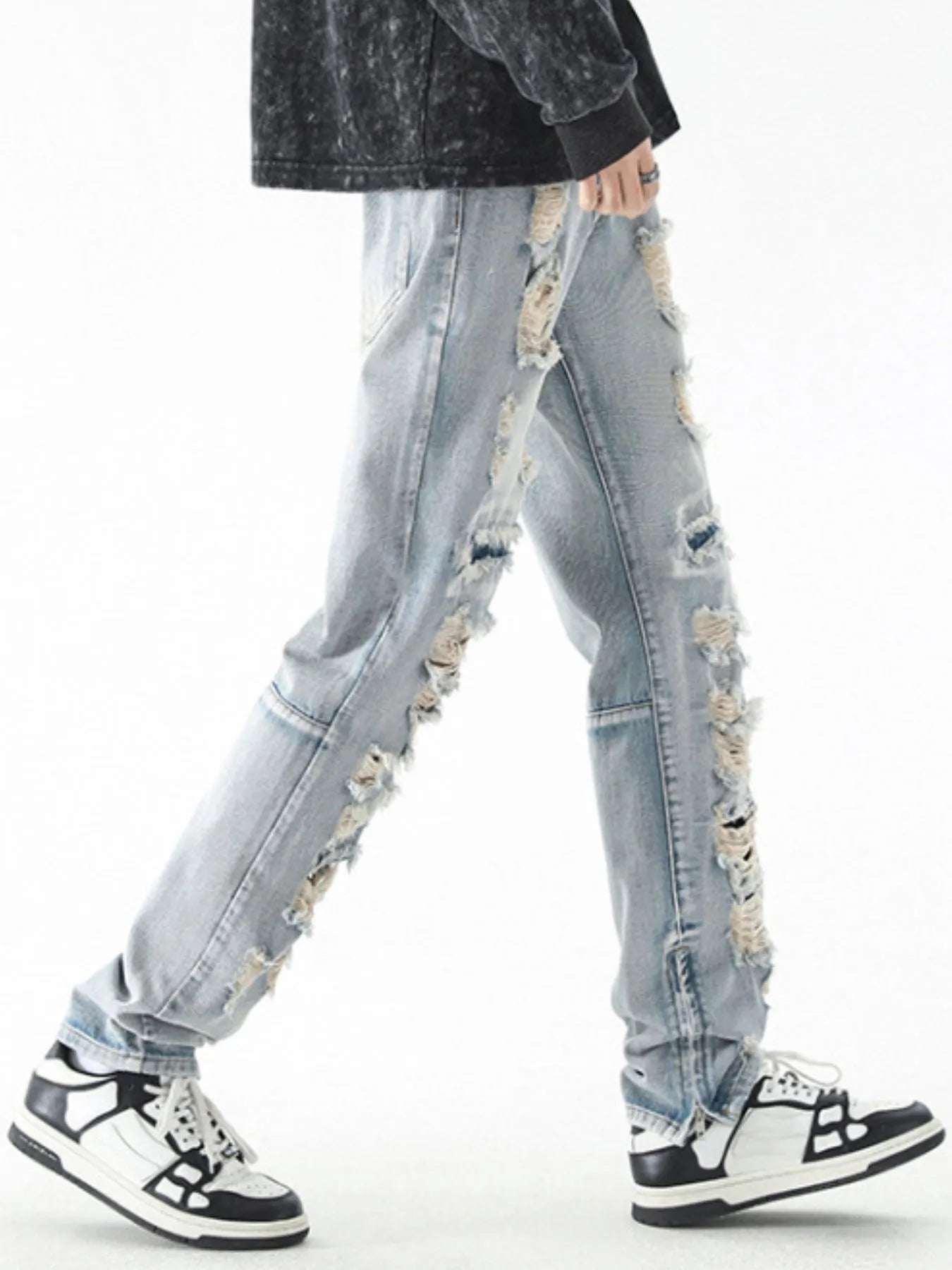 Men's Washed Distressed Straight Jeans - Fashorio