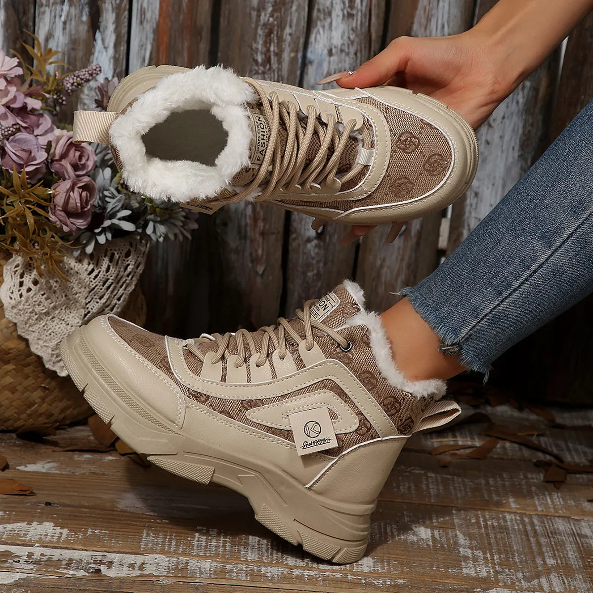 High-Top Platform Chunky Sneaker Boots with Lace-Up - Fashorio