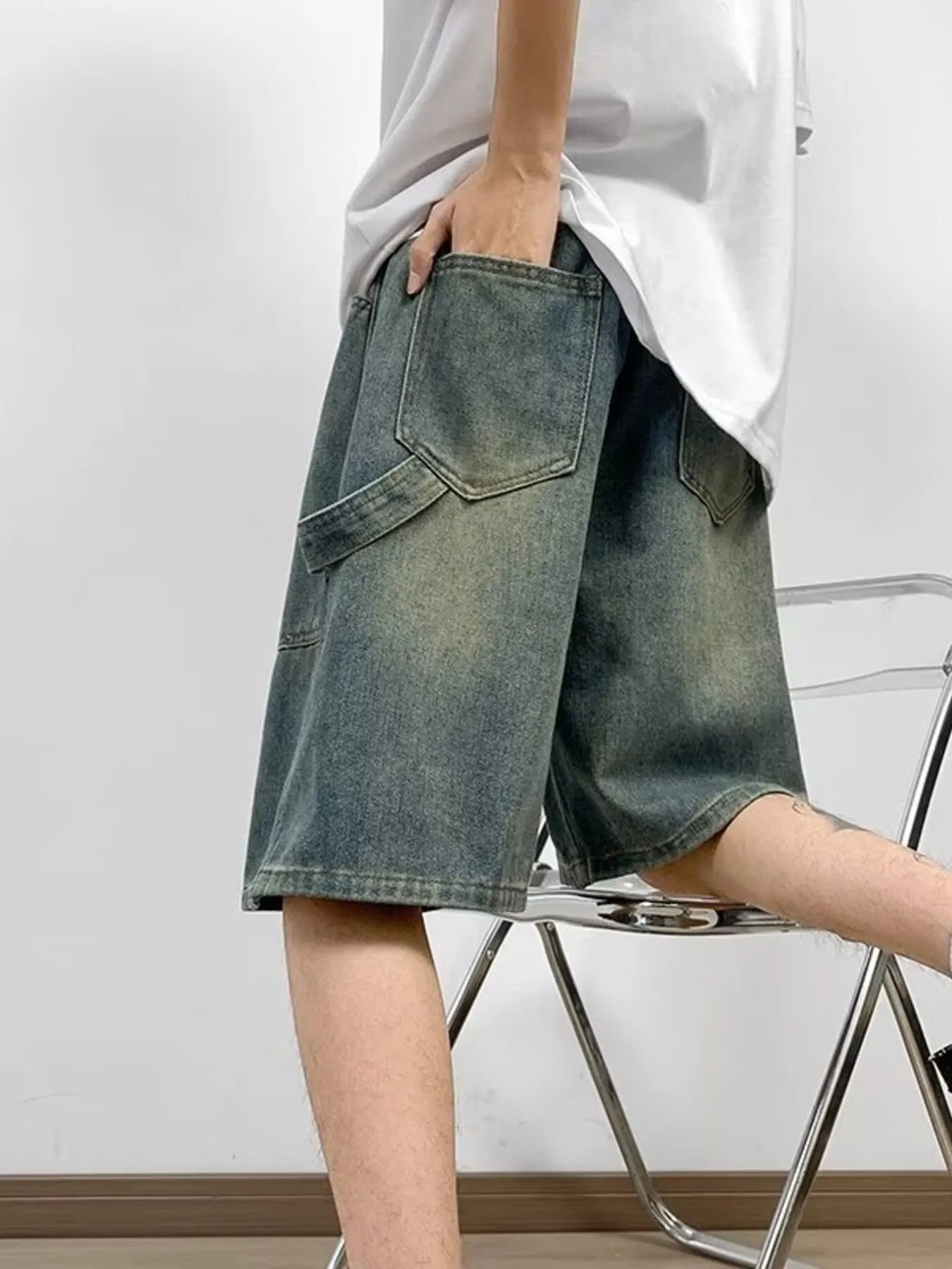 Men's Full Size Washed Loose Fit Denim Shorts Plus Size - Fashorio