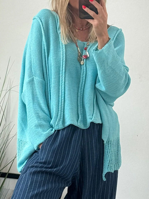 High-Low Drop Shoulder Sweater - Fashorio