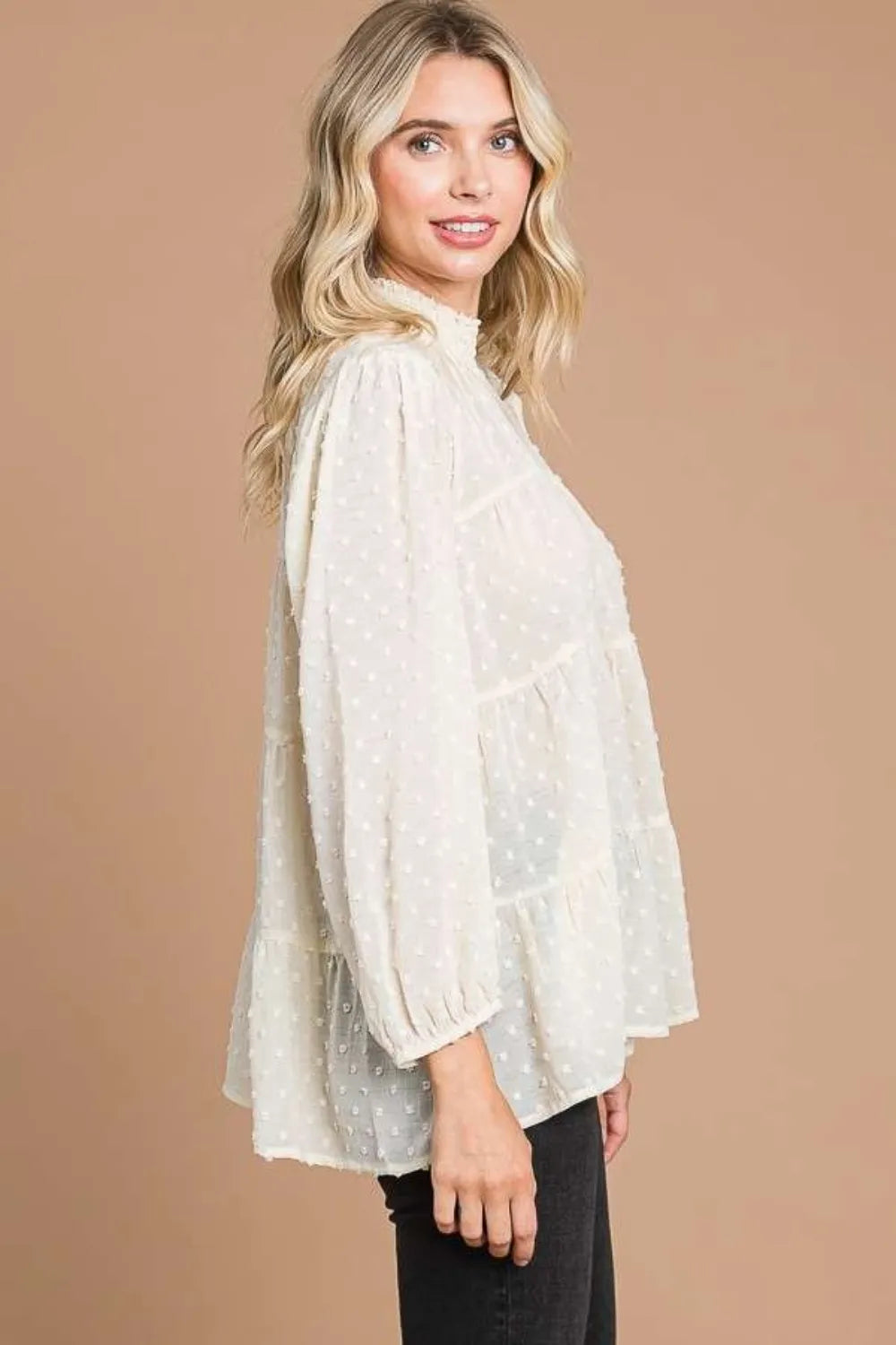 Culture Code Full Size Swiss Dot Smocked Mock Neck Blouse Plus Size - Fashorio