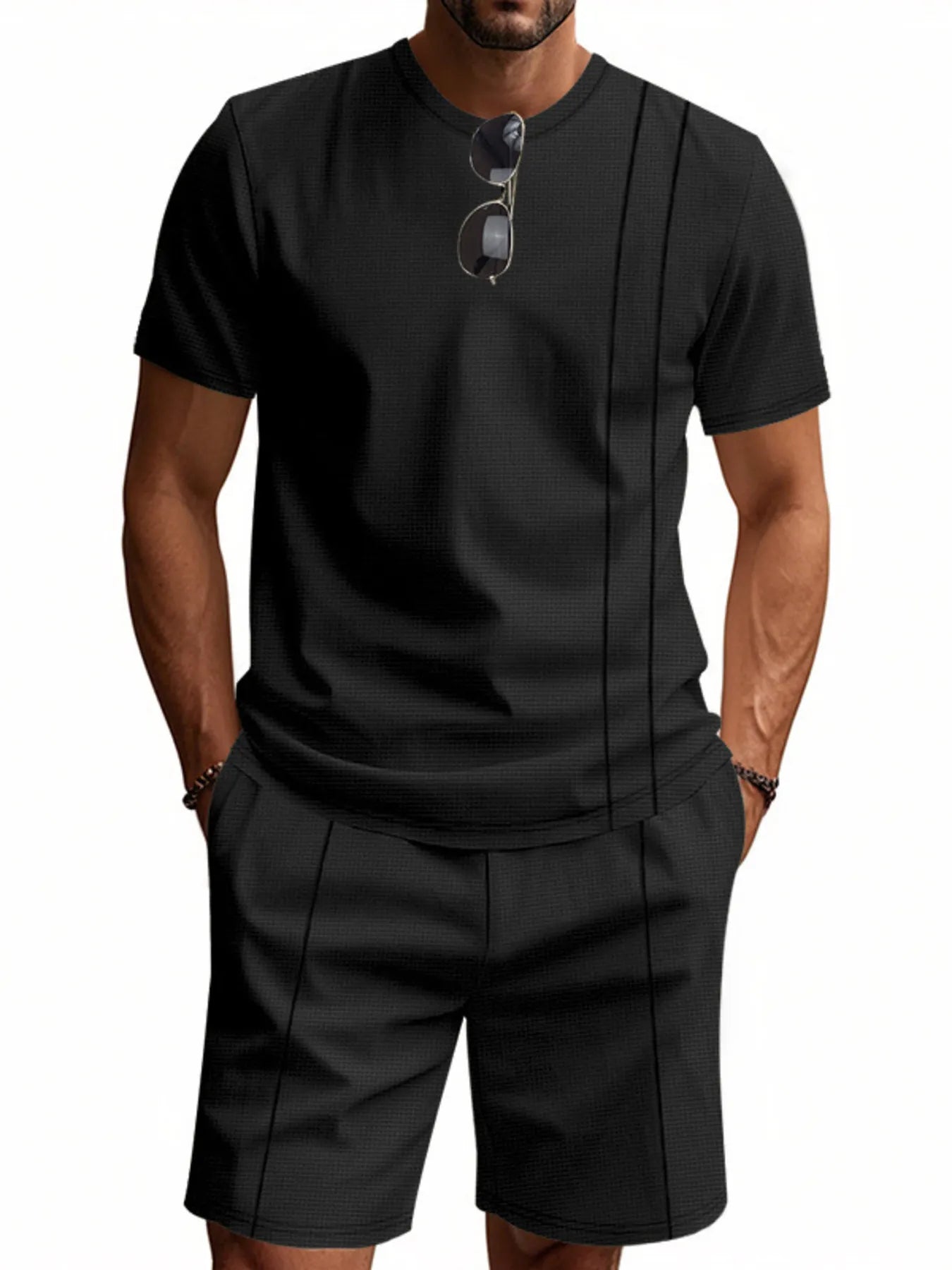 Men's Full Size Round Neck Short Sleeve Top and Shorts Set Plus Size - Fashorio