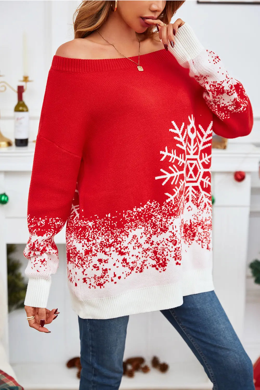 Off-Shoulder Long Sleeve Sweater - Fashorio