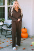 Buttoned Long Sleeve Top and Long Pants Lounge Set - Fashorio