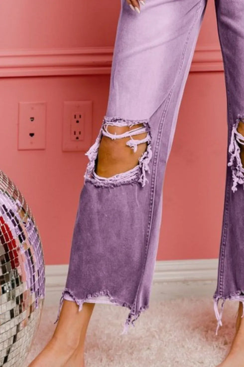 BiBi Distressed Vintage Washed Wide Leg Pants - Fashorio