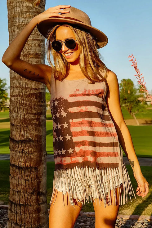 BiBi American Flag Print Knit Sleeveless Top - Fashorio