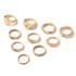 10-Piece 18K Gold-Plated Geometric Ring - Fashorio