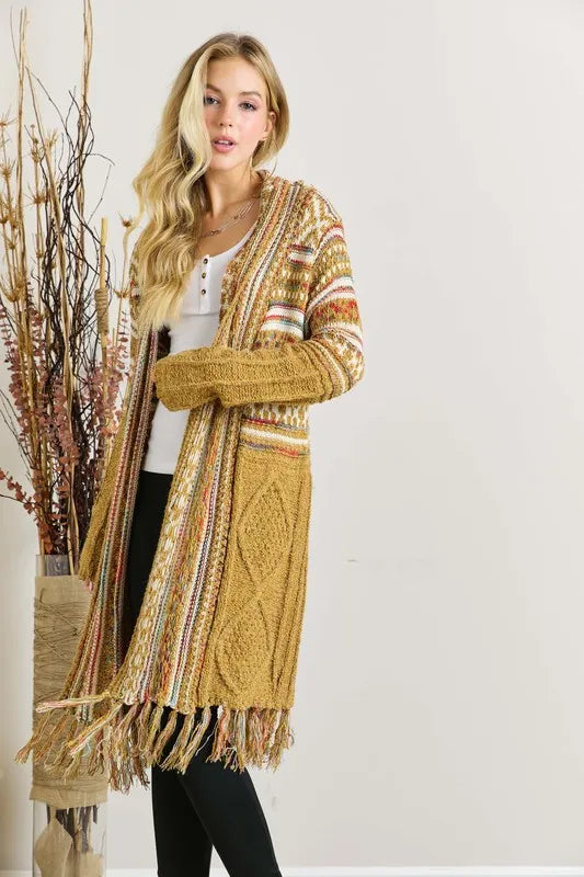 Fringe Hem Aztec Cardigan - Fashorio