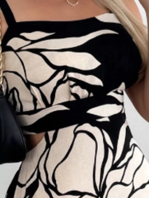 Cutout Back Printed Cami Dress - Fashorio