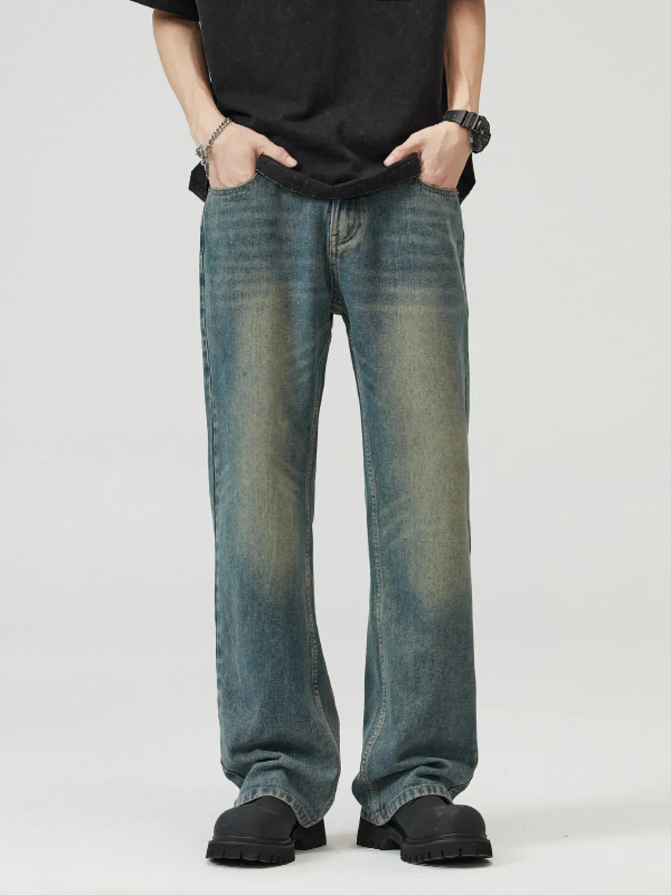 Men's Full Size Washed Straight Leg Jeans Plus Size - Fashorio