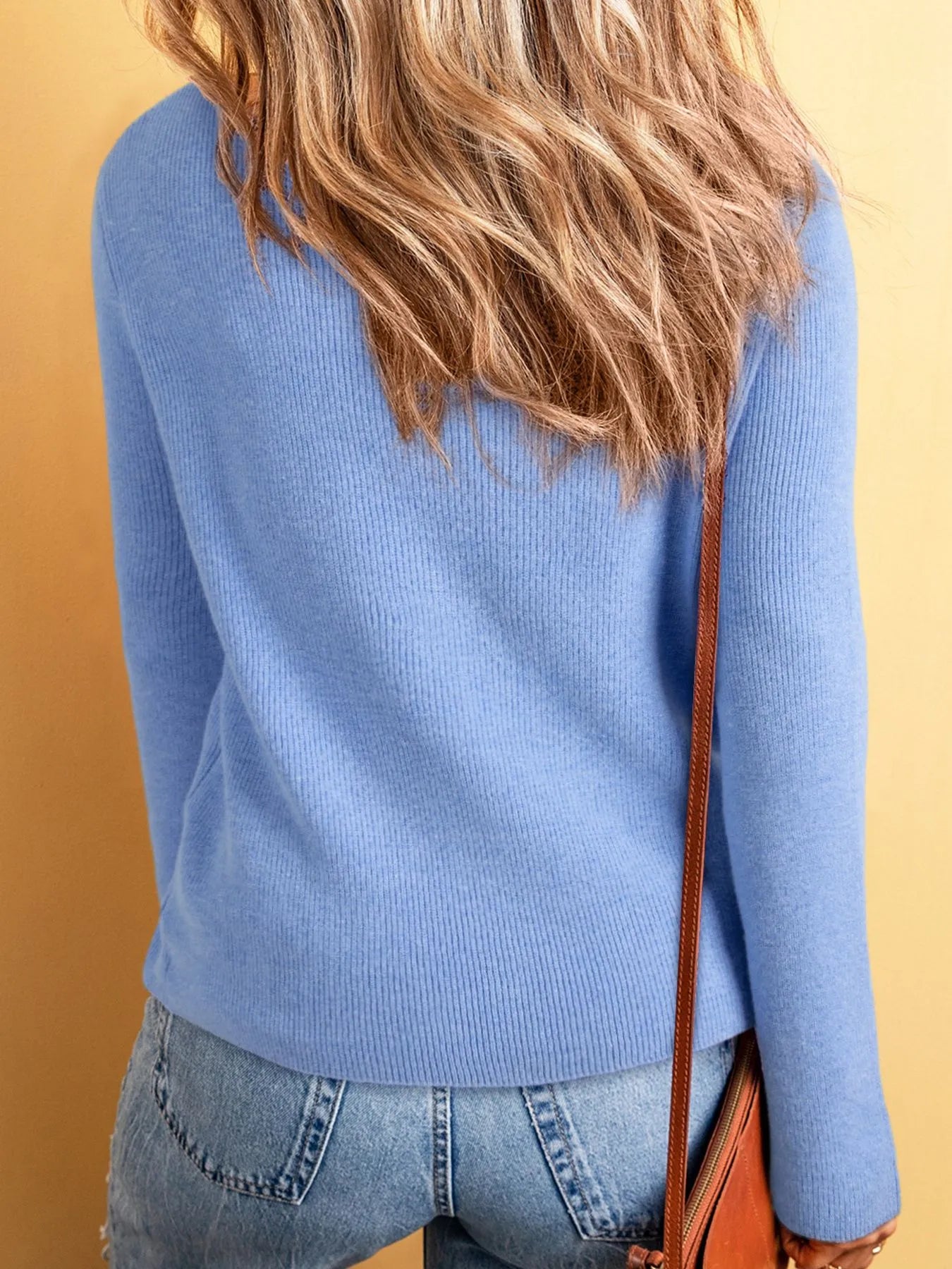 Ribbed Knit Button Front V Neck Cardigan - Fashorio