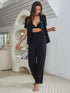 Short Sleeve Shirt, Bralette, and Pants Lounge Set Black - Fashorio