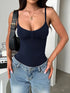 Adjustable Straps Scoop Neck Bodysuit Navy Blue - Fashorio