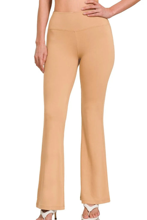 Zenana Buttery Soft Flare Leg High Waist Yoga Pants DK BRUSH - Fashorio