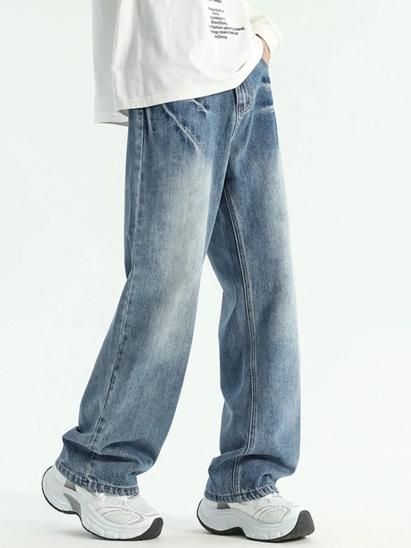 Men's Plus Size Washed Relaxed Fit Straight Leg Jeans - Fashorio
