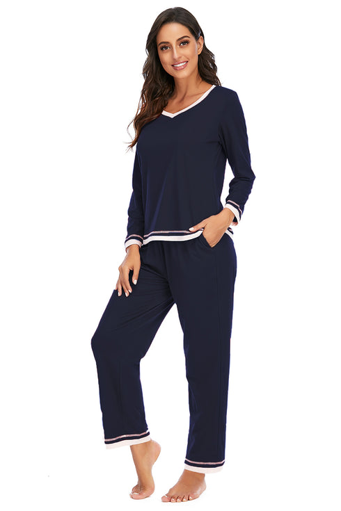 V-Neck Top and Pants Lounge Set - Fashorio
