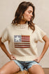 BiBi American Flag Patchwork Drop Shoulder Sweater - Fashorio