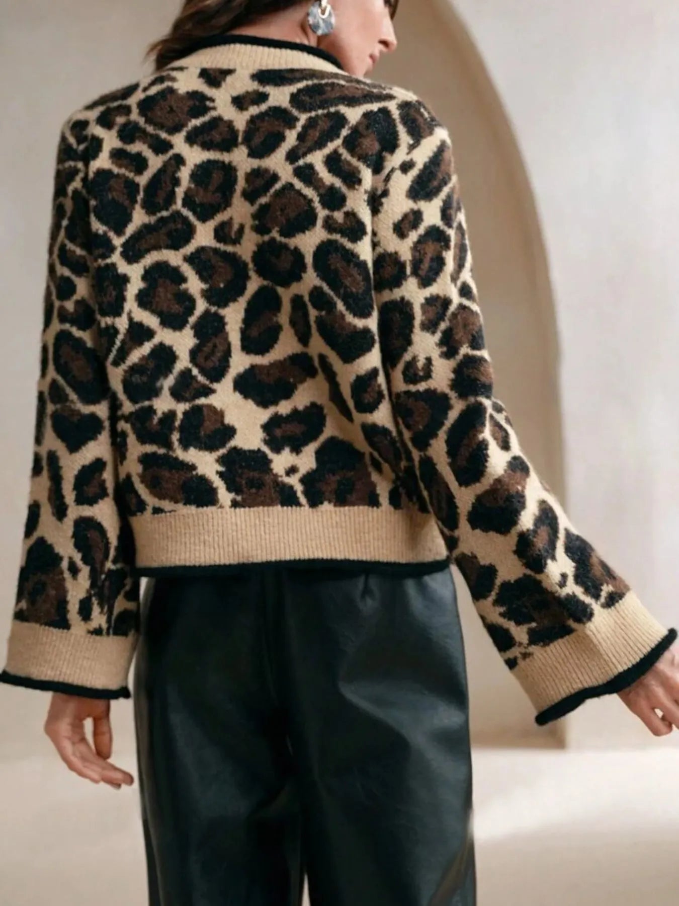 Leopard Print Bow-Tie Front Cropped Cardigan - Fashorio
