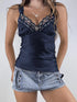 Lace Trim V-Neck Cami Top Dark Blue - Fashorio