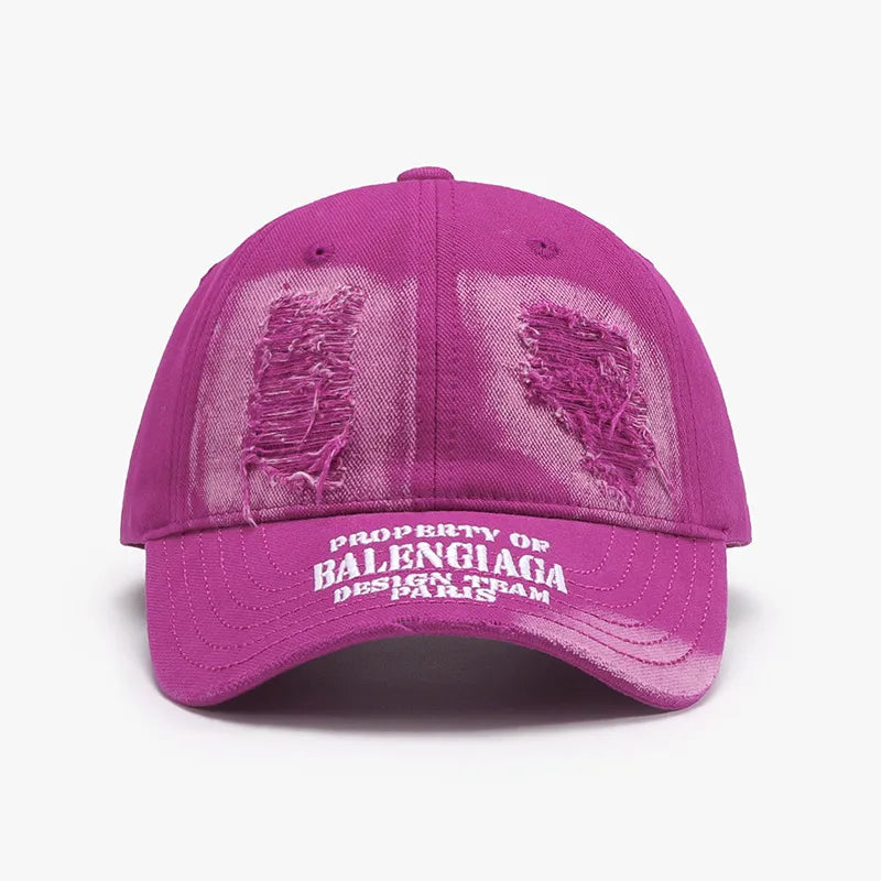 Distressed Letter Cotton Baseball Cap Red-Violet One Size - Fashorio