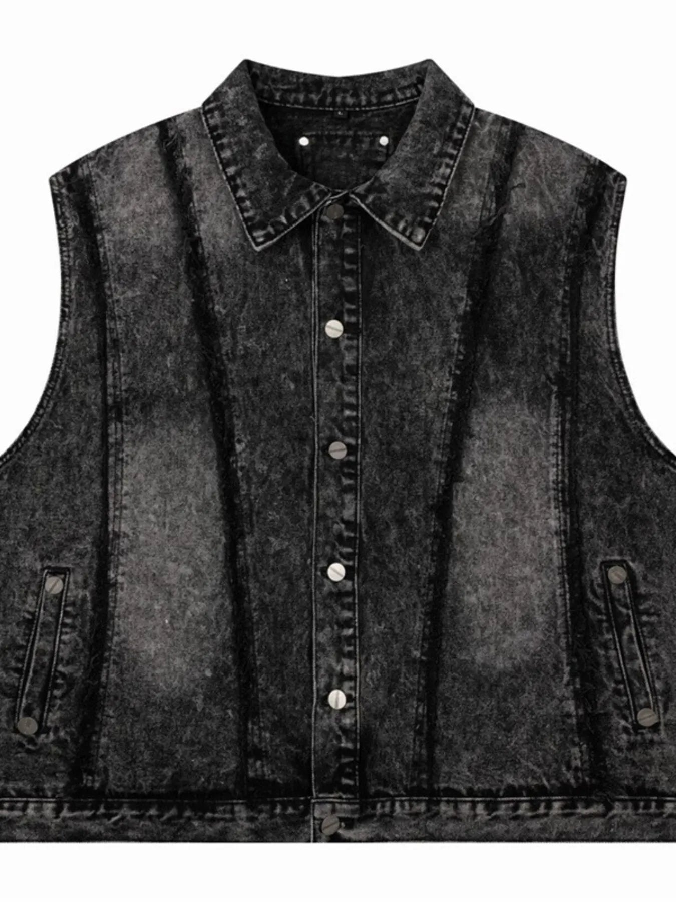 Men's Button Up Sleeveless Denim Jacket Black - Fashorio