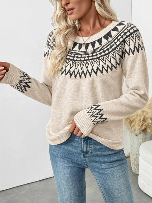Nordic Fair Isle Pattern Round Neck Sweater - Fashorio