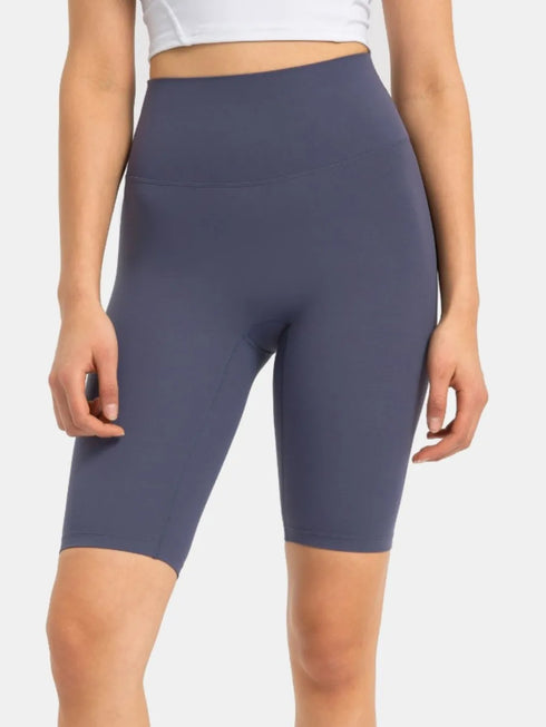 Millennia High Rise Wide Waistband Active Shorts Dusty Blue - Fashorio
