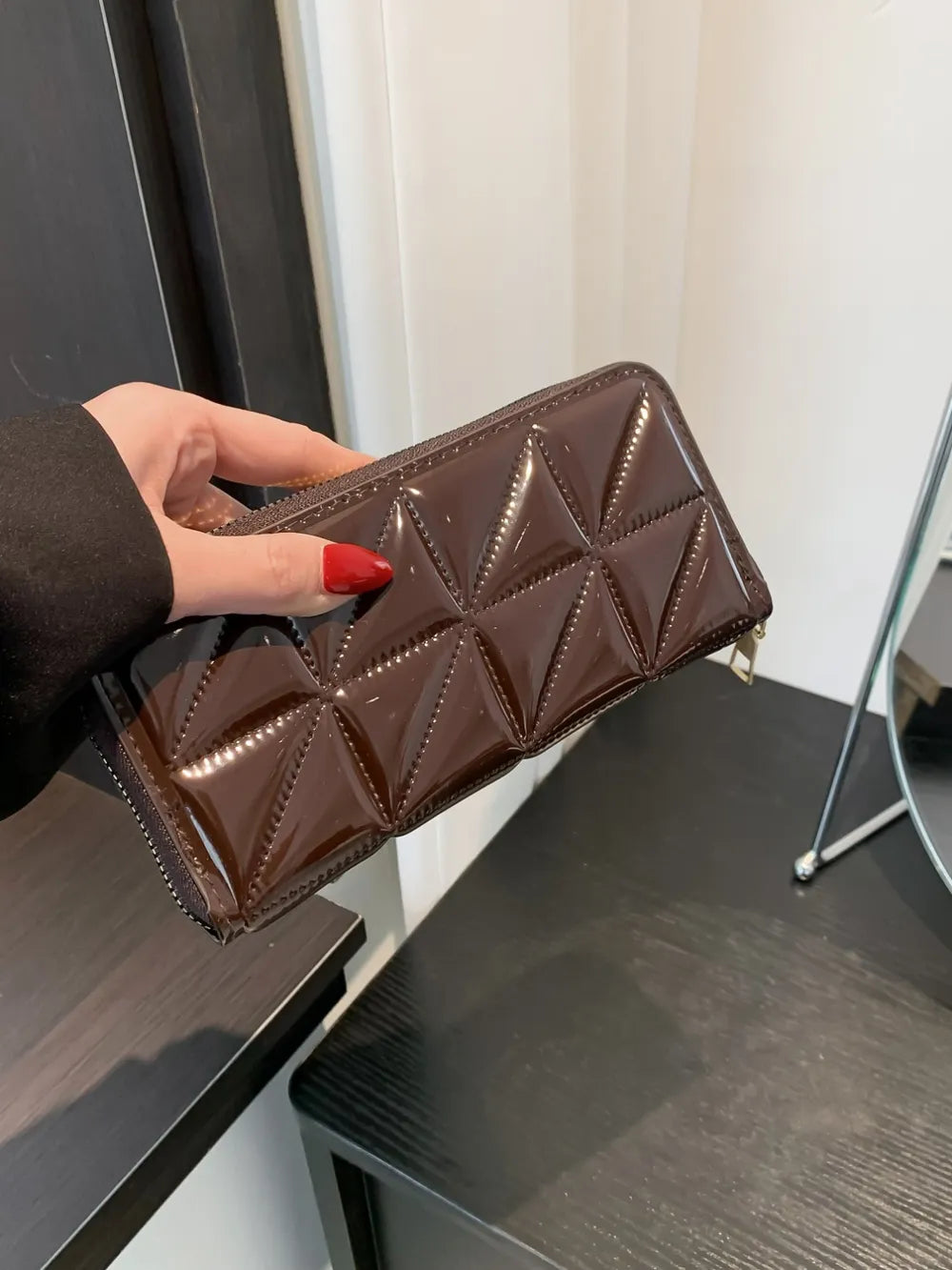 PU Leather Solid Color Wallet Brown One Size - Fashorio
